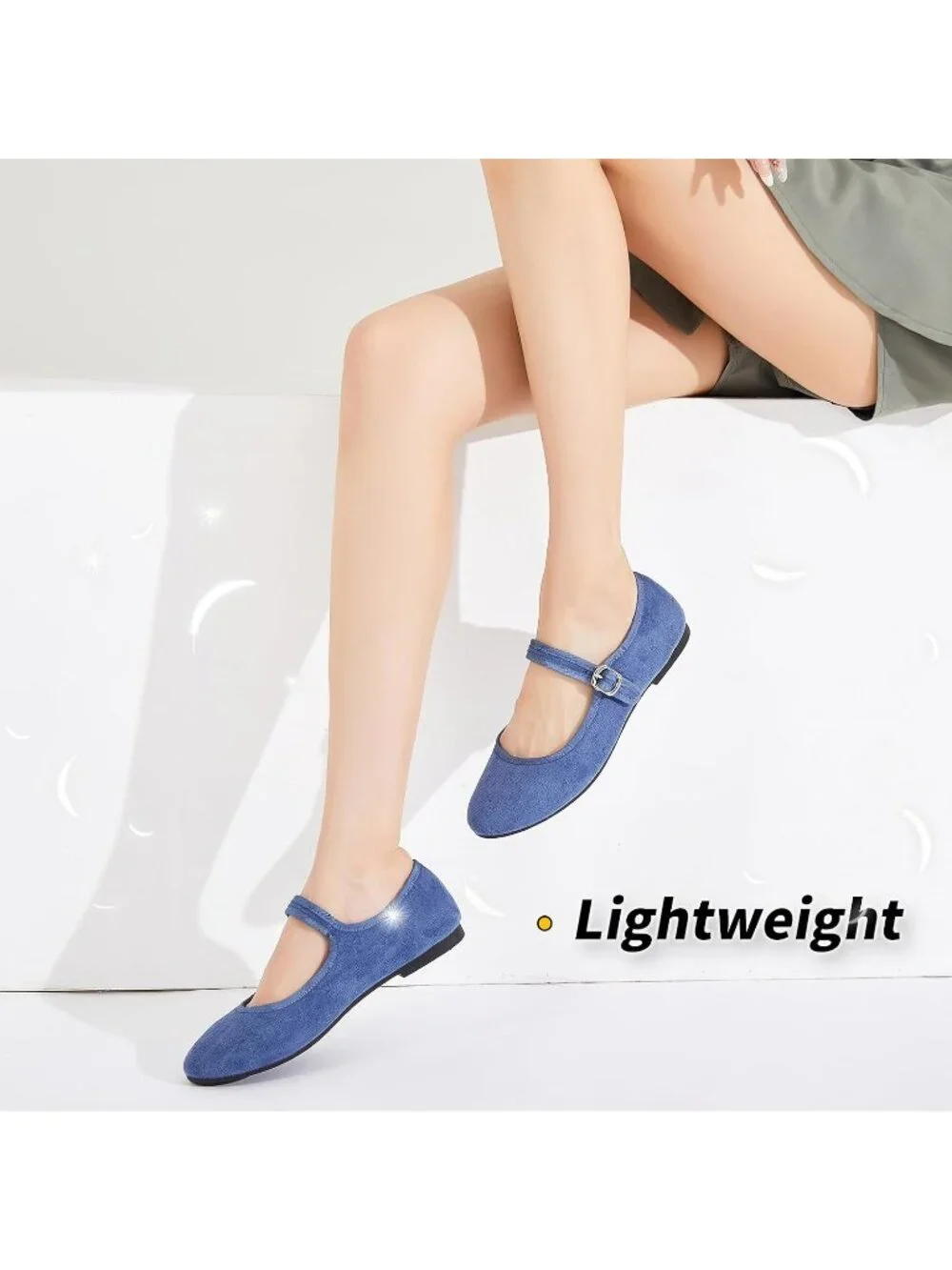 Women's Blue Mary Jane with Strap Faux Suede Black Flats Shoes Comfortable